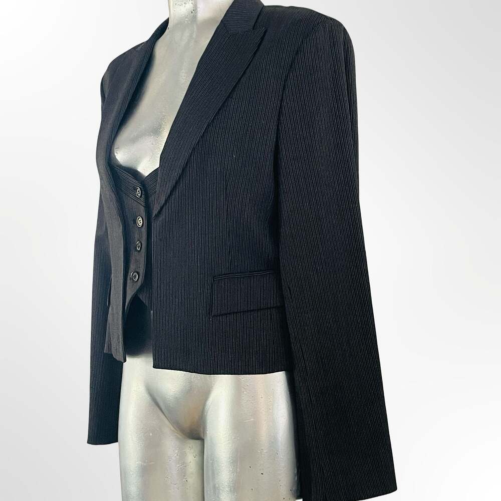 BCBGMAXAZRIA Women's Cropped Pinstripe Blazer with Attached Vest Detail - Picture 2 of 8